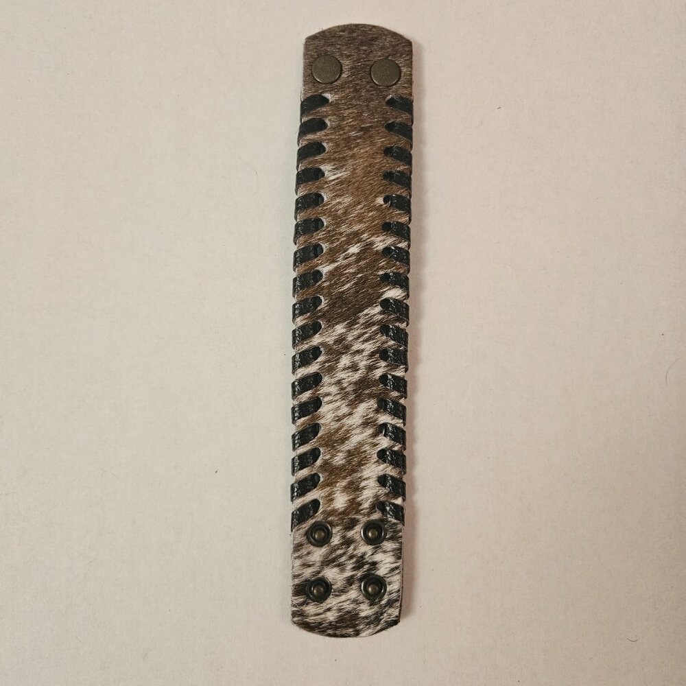 Natural Hair-on-Hide Leather Cuff Bracelet - Brown/White